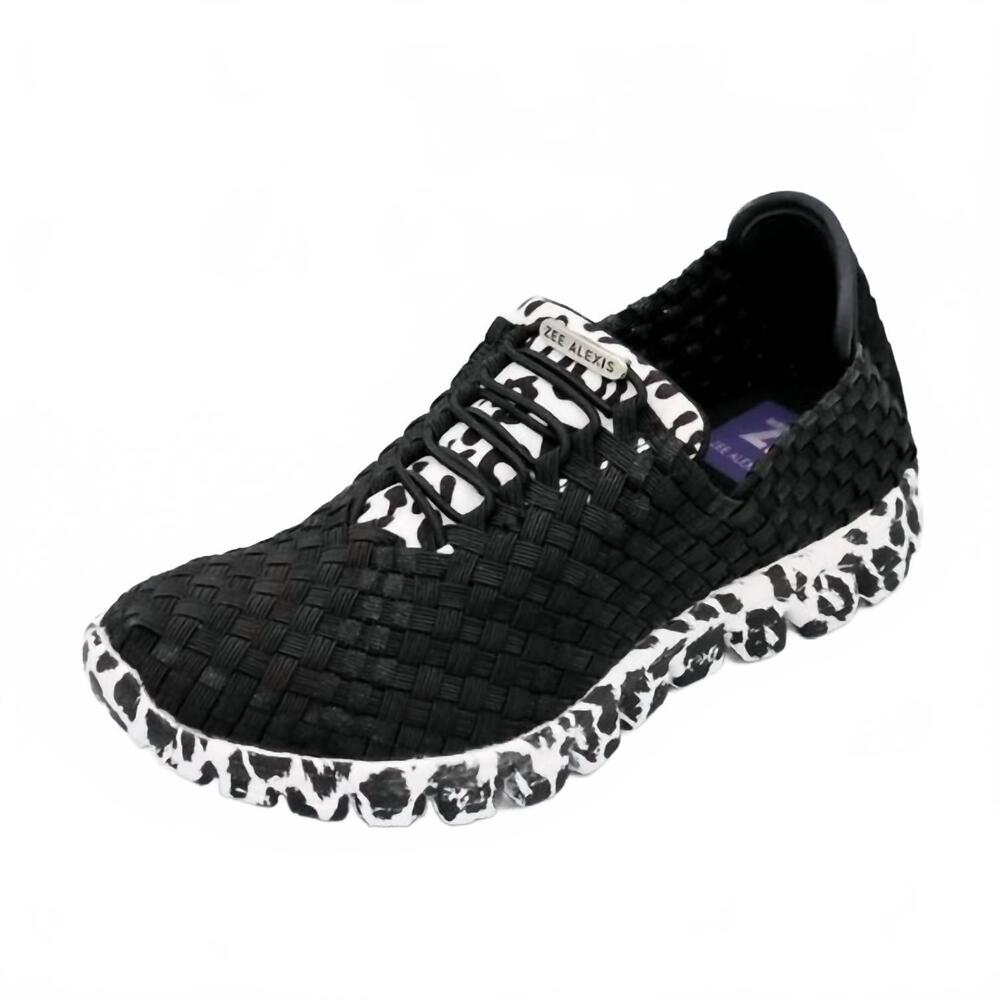 NEW ZEE ALEXIS women's danielle woven sneakers in black/snow leopard